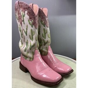 Ariat Womens Fonda Cactus Print Leather Western Pink Cowboy Riding Boots Sz. 6.5